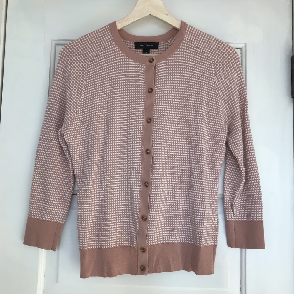 Ann Taylor Blush Pink and White Cardigan | Size M